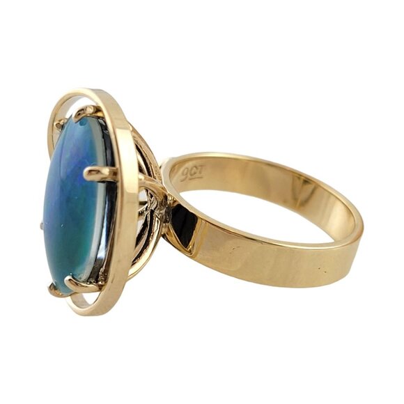 Vintage 9K Yellow Gold Black Opal Ring Size 6.25-6.5 #14772 - Picture 2 of 8
